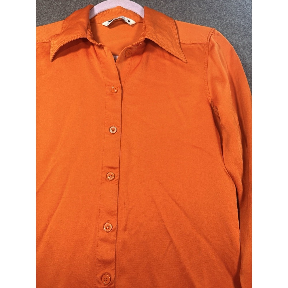 ZARA‎ Women's Sz Medium ORANGE Viscose Long Sleeve Button down Blouse Shirt